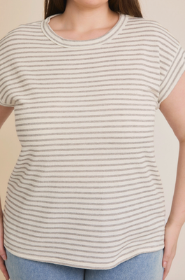 Curvy Terry Cream\Grey Stripe Top