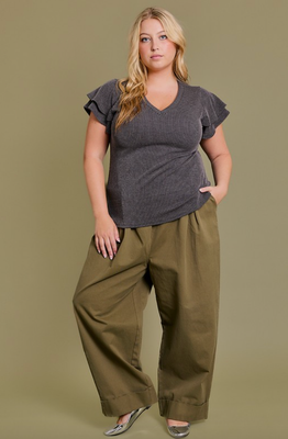 Curvy Char Ribbed Flutter Sleeve