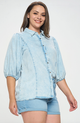 Curvy Denim Puff Sleeve