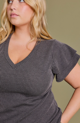 Curvy Char Ribbed Flutter Sleeve
