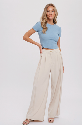 Beige Pintuck Wide Leg Pants