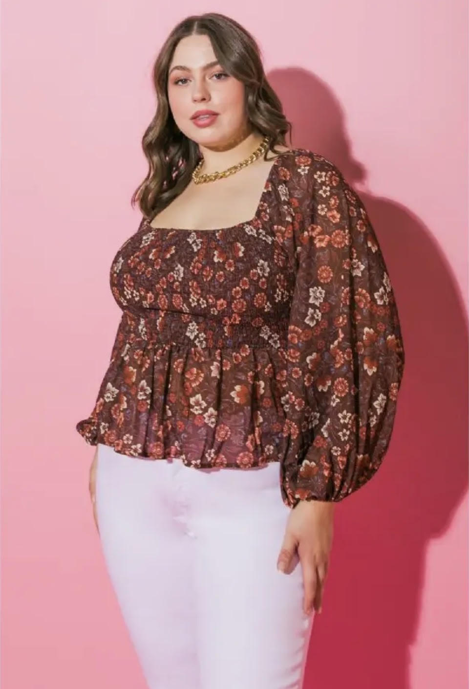 Curvy Brown Smocked