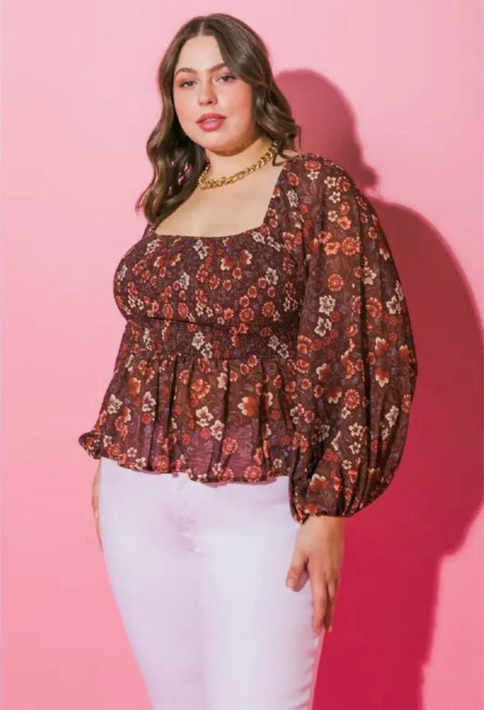 Curvy Brown Smocked