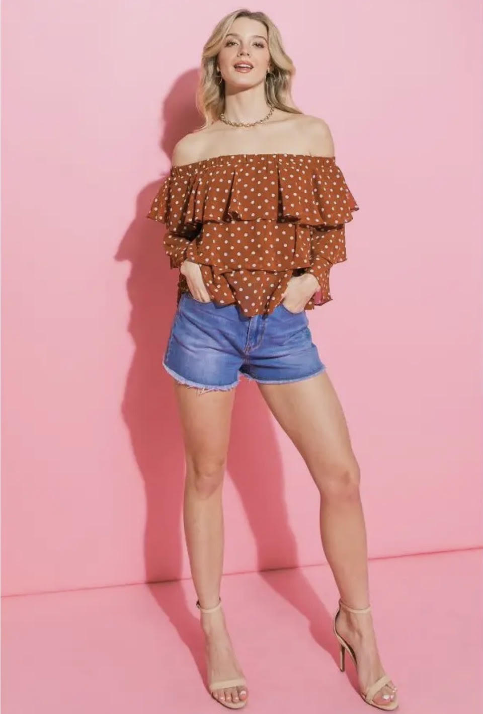 Sienna Dot Ruffle Off Shoulder