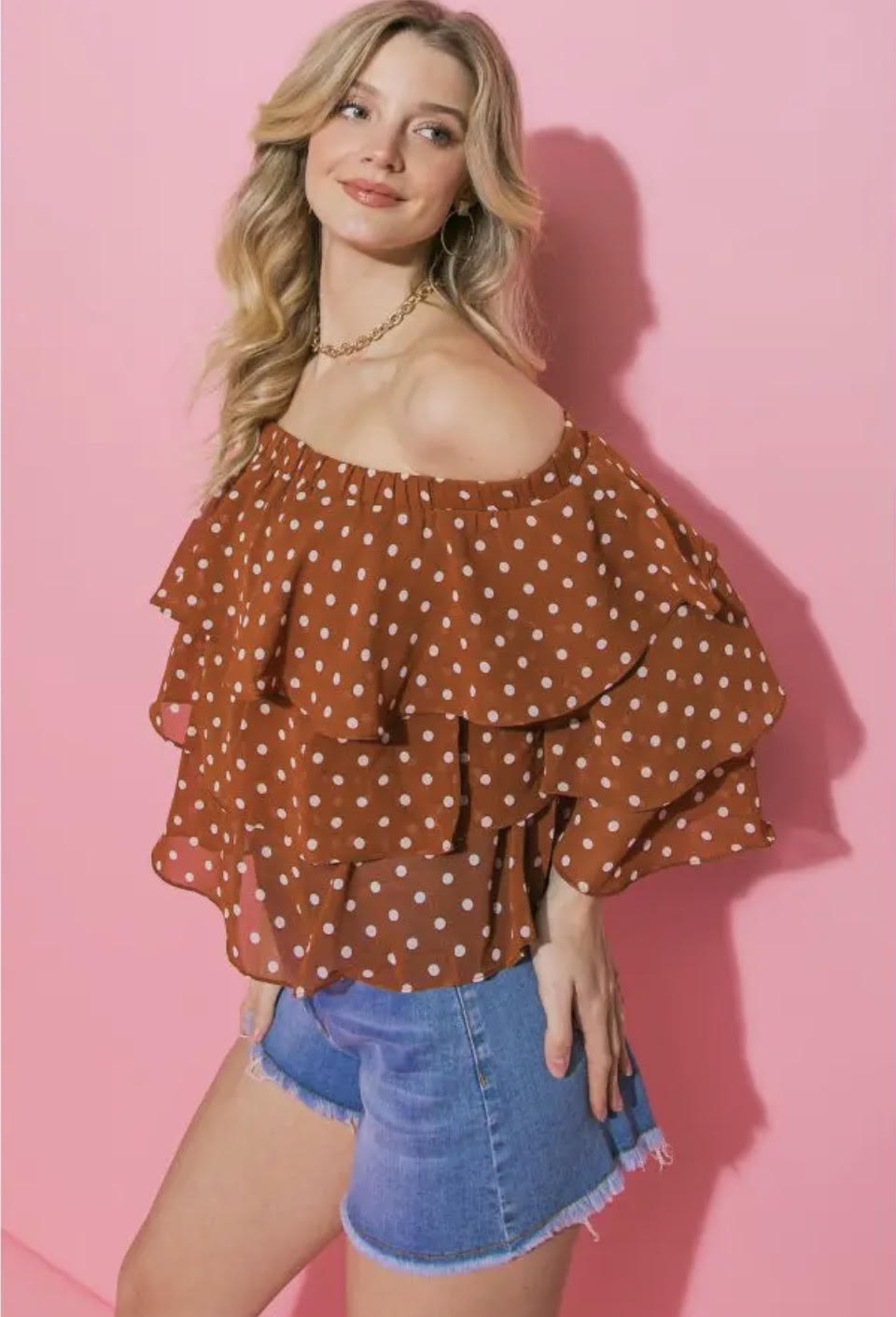Sienna Dot Ruffle Off Shoulder