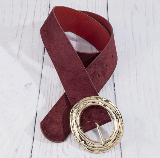 Suede Gold Buckle Belt Burgandy