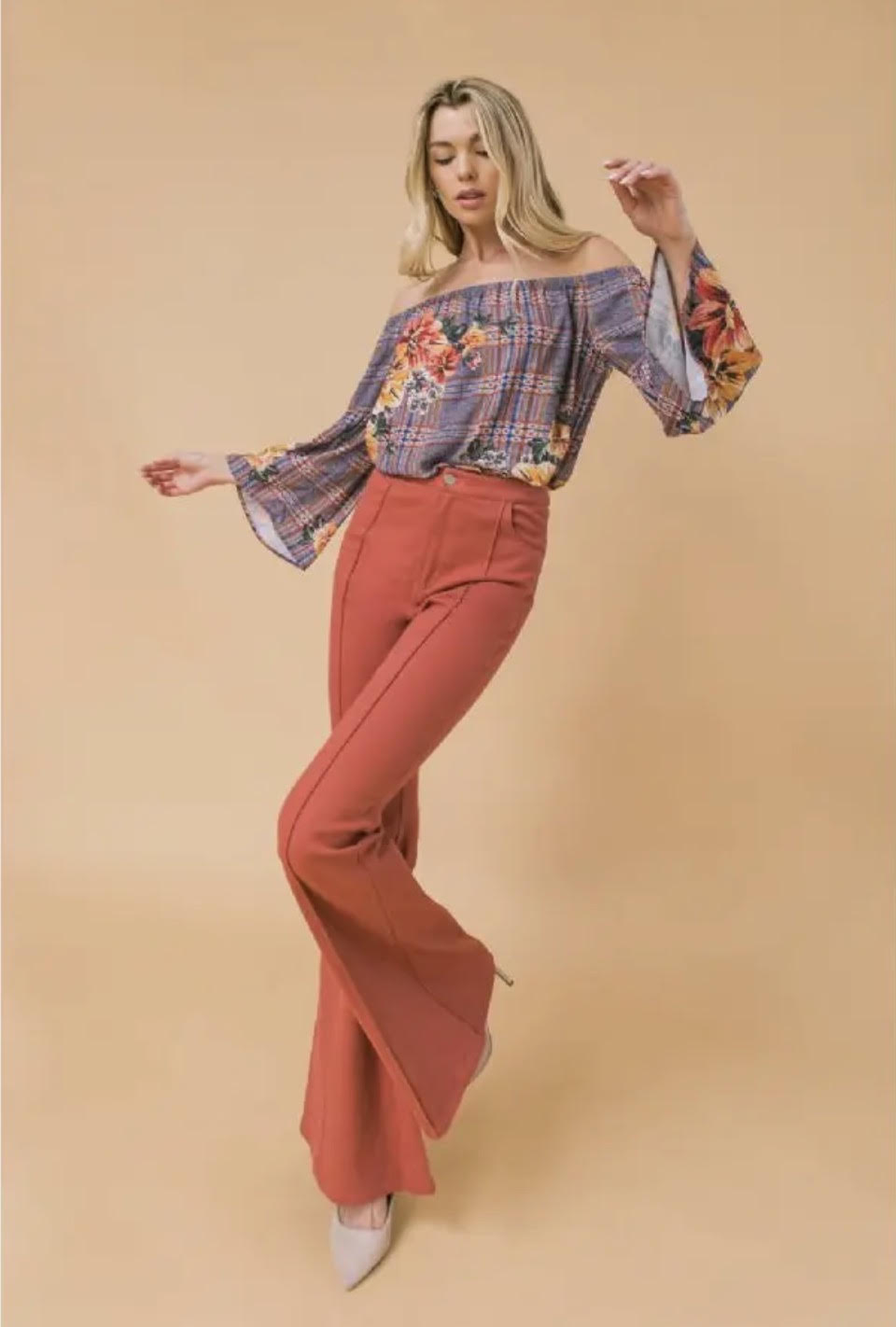 Plaid & Floral Off Shoulder