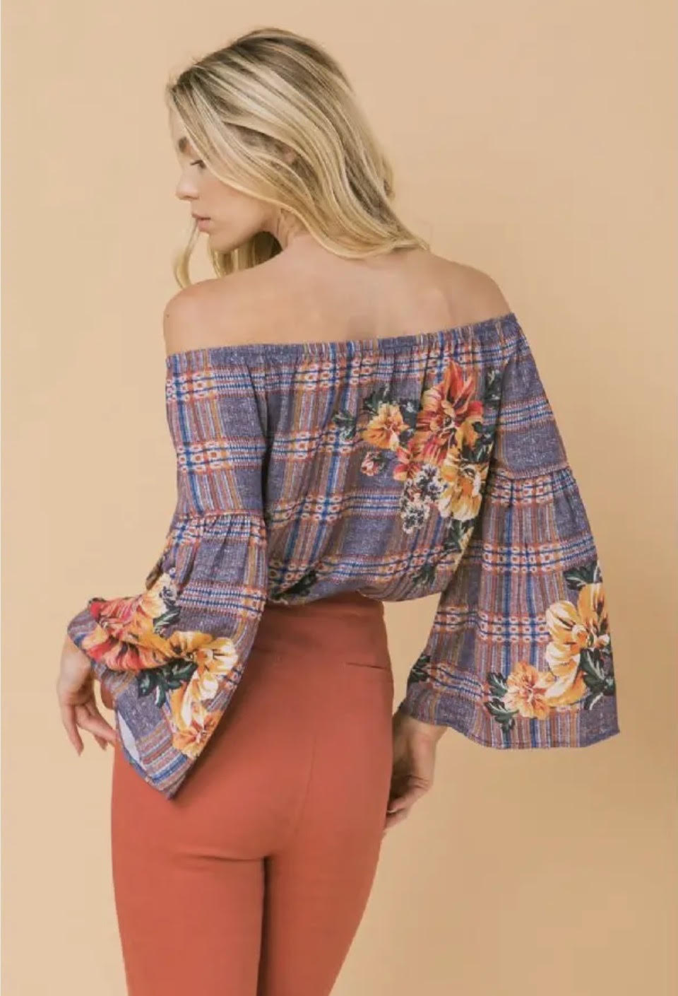 Plaid & Floral Off Shoulder