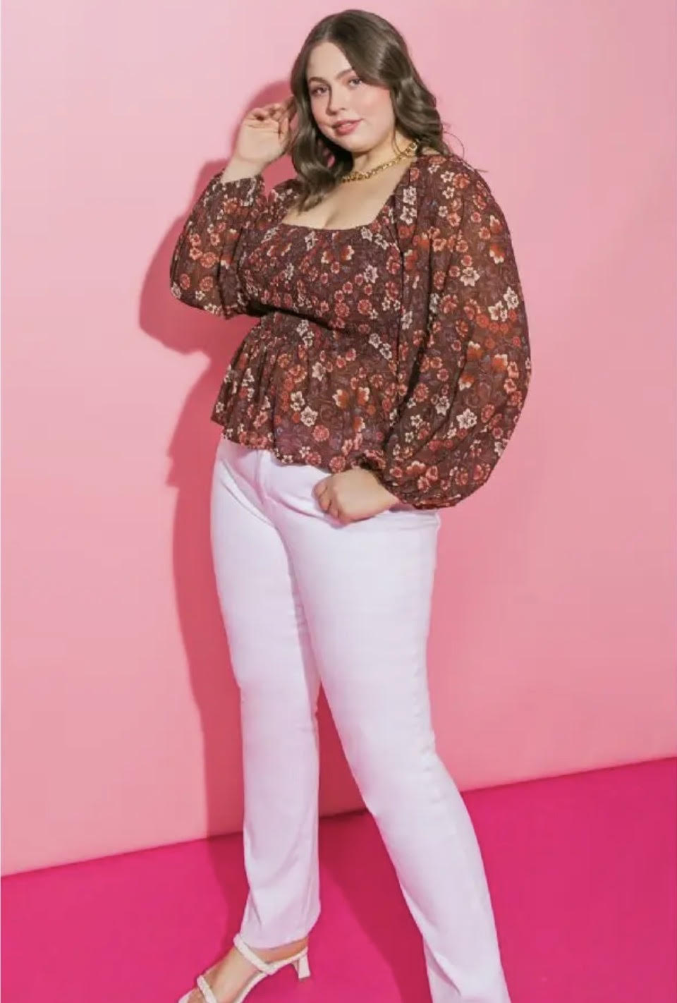 Curvy Brown Smocked
