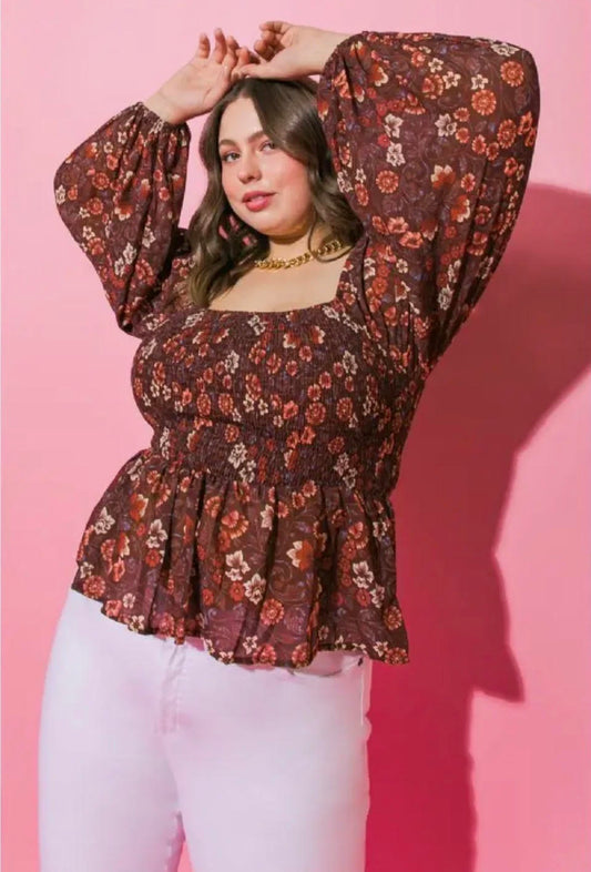 Curvy Brown Smocked