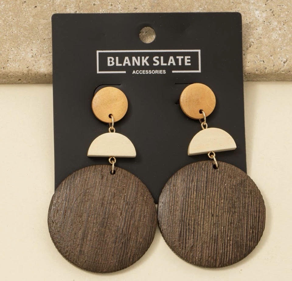 Large Wood Disc Dangle Earrings
